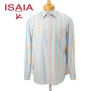 ISAIA Napoli Men's Shirt Multicolor Cotton Striped Long Sleeve Button Front L